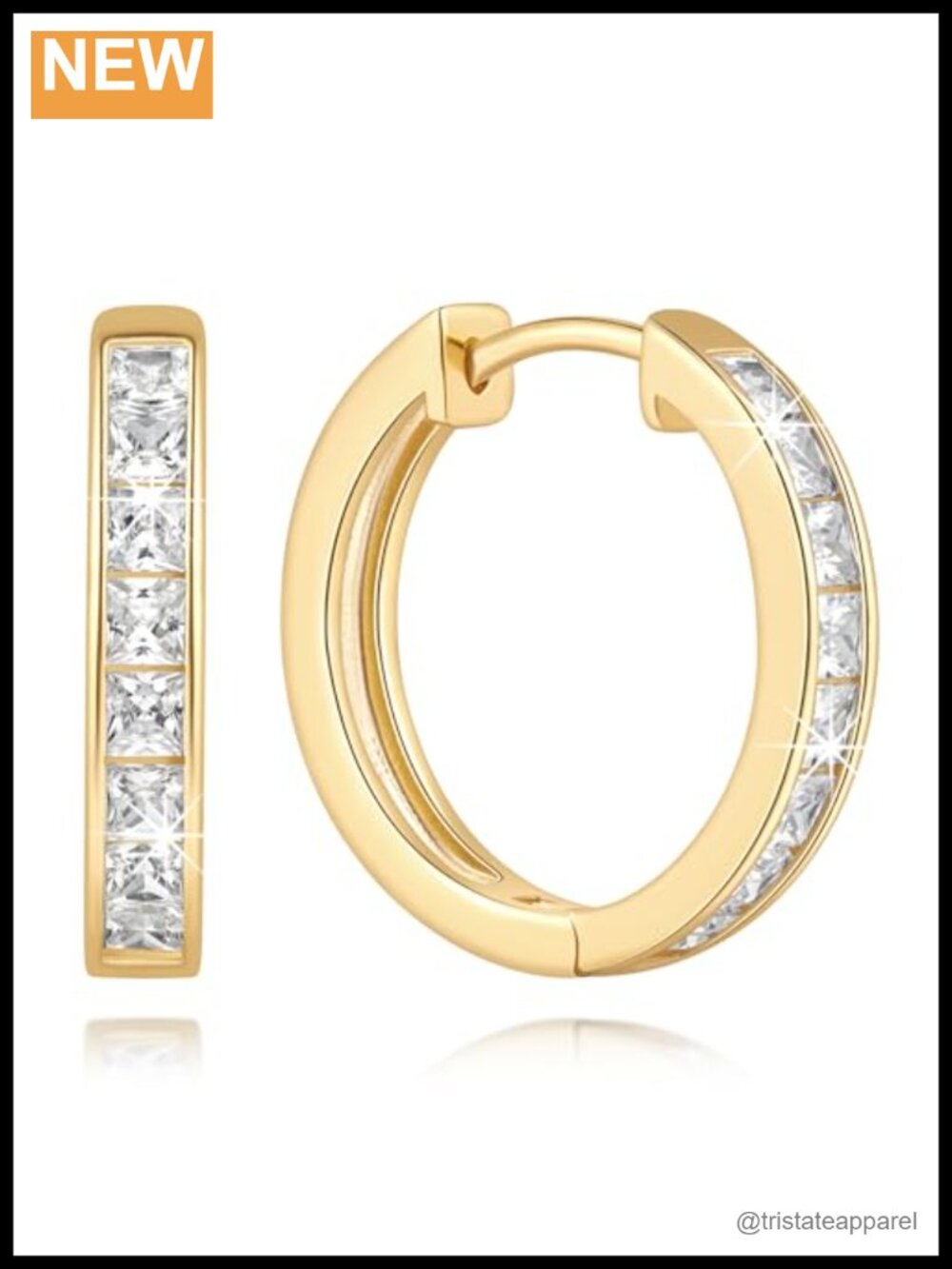 14K Gold Plated Hoop Earrings Cubic Zirconia Huggie Women